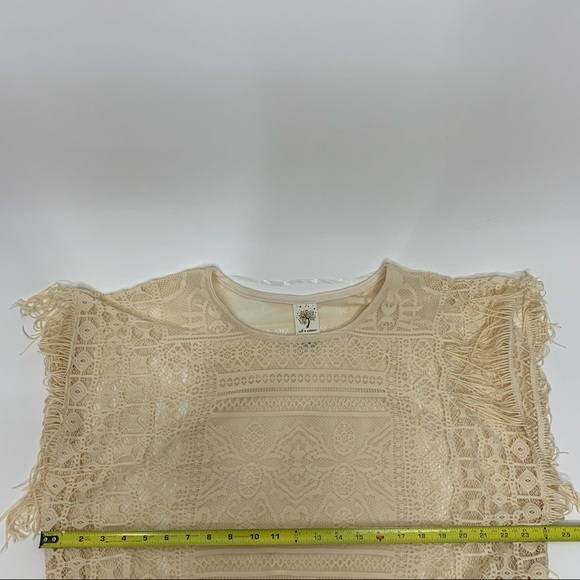 Self Esteem Y2K Crocheted Lace Boho Overlay Blouse With Fringe Warm Ivory Cream - Picture 13 of 15